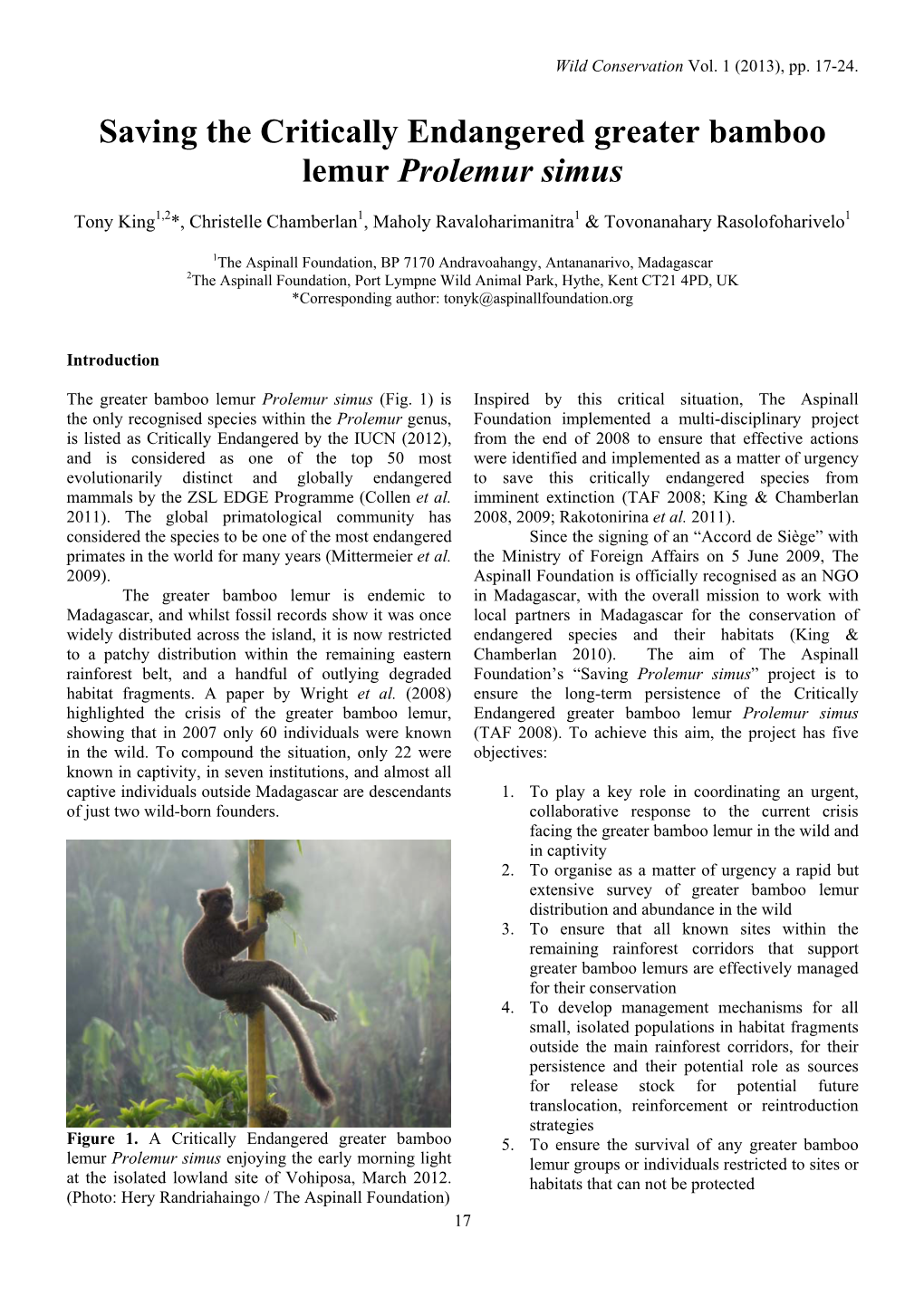 Saving the Critically Endangered Greater Bamboo Lemur Prolemur Simus