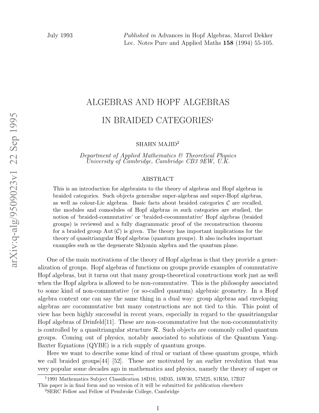 Arxiv:Q-Alg/9509023V1 22 Sep 1995