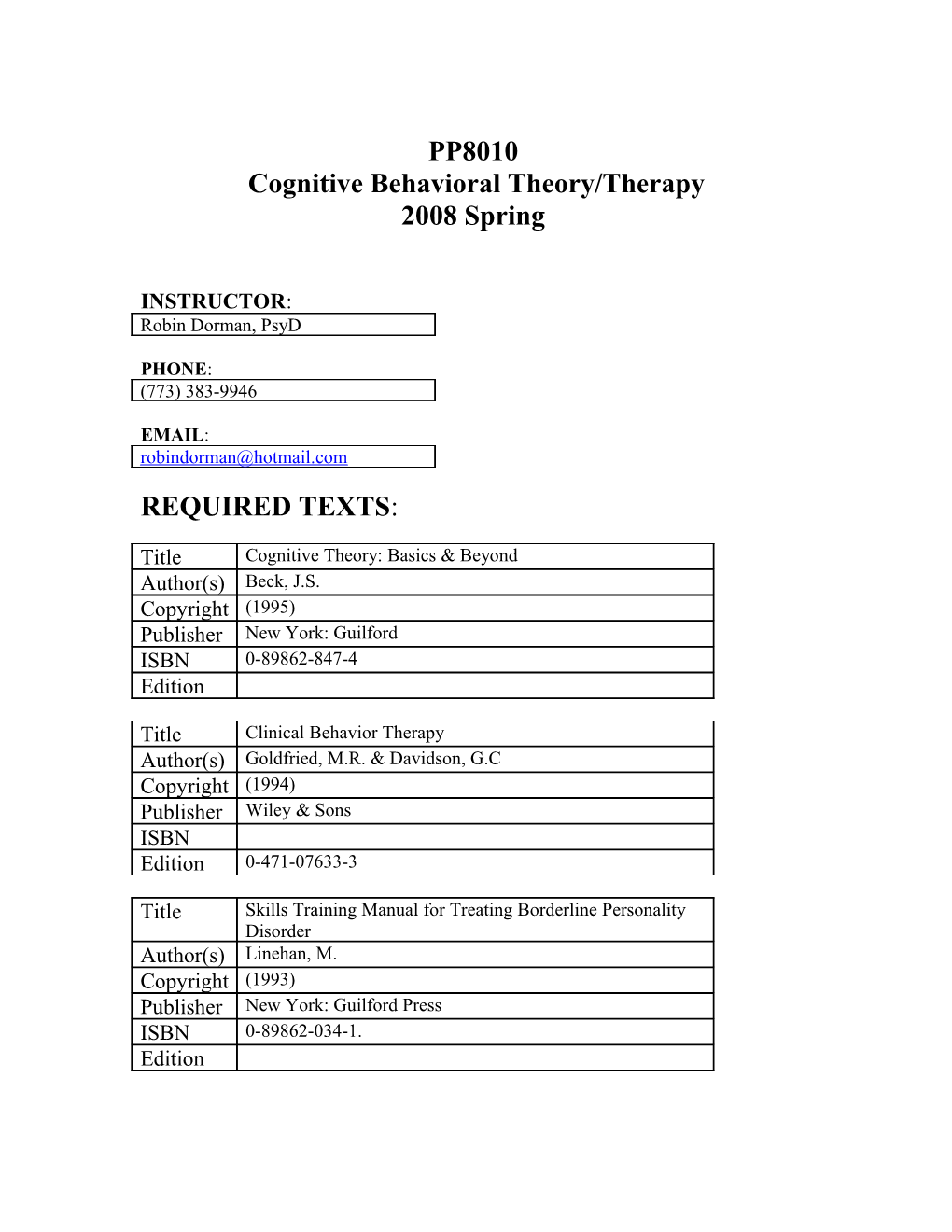 Cognitive Behavioral Theory/Therapy