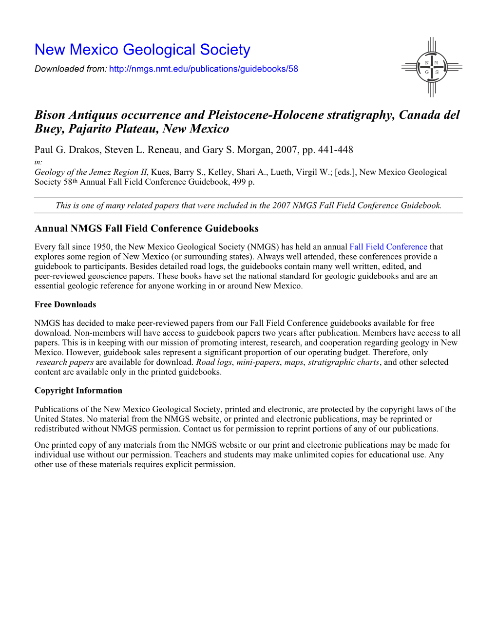 Bison Antiquus Occurrence and Pleistocene-Holocene Stratigraphy, Canada Del Buey, Pajarito Plateau, New Mexico Paul G