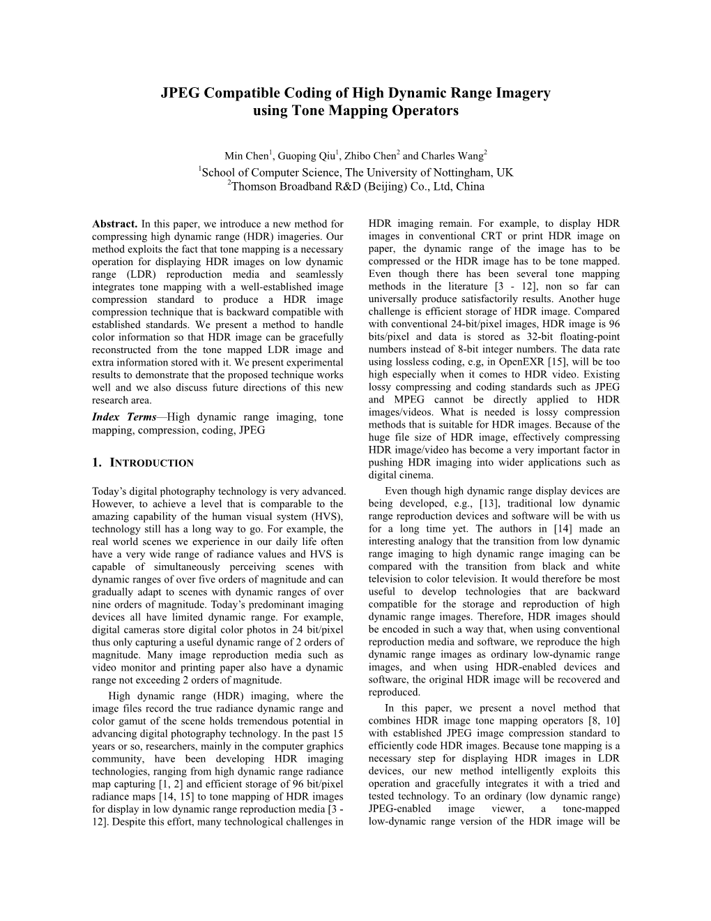 JPEG Compatible Coding of High Dynamic Range Imagery Using Tone Mapping Operators