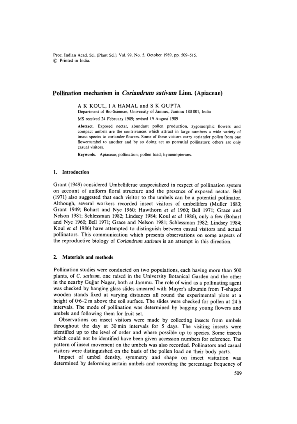 Pollination Mechanism in <Emphasis Type=