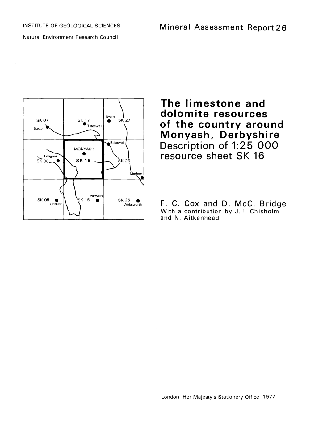 Monyash, Derbyshire: Description of 1 : 25 000 Resource Sheet SK 16