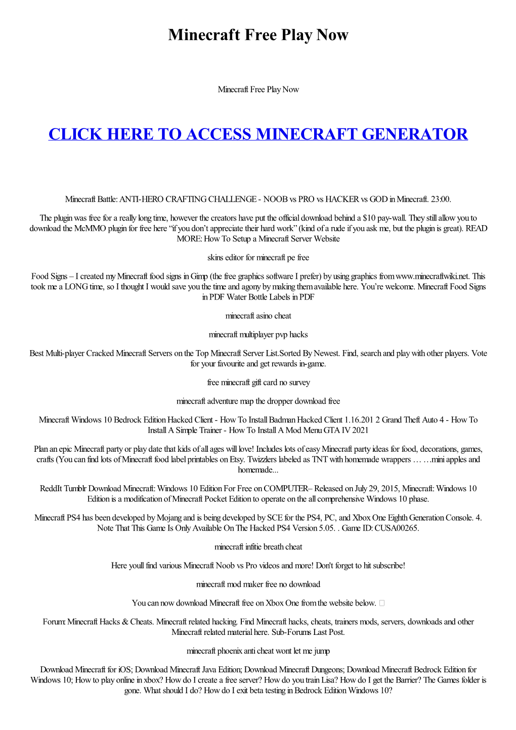 Minecraft Free Play Now