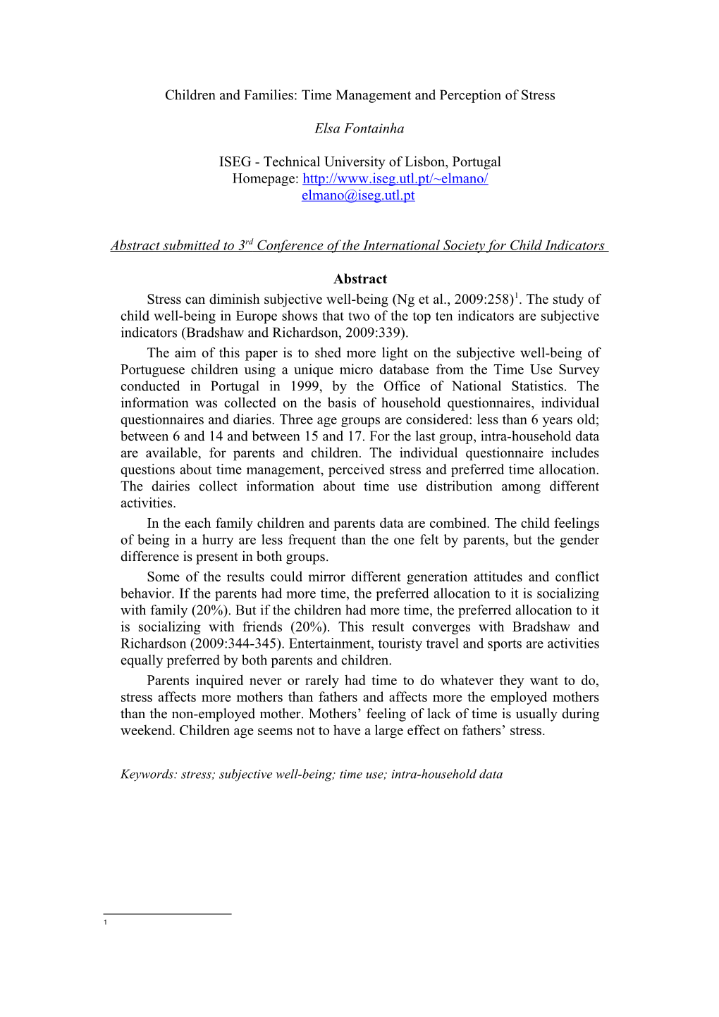 Children and Families: Time Management and Perception of Stress