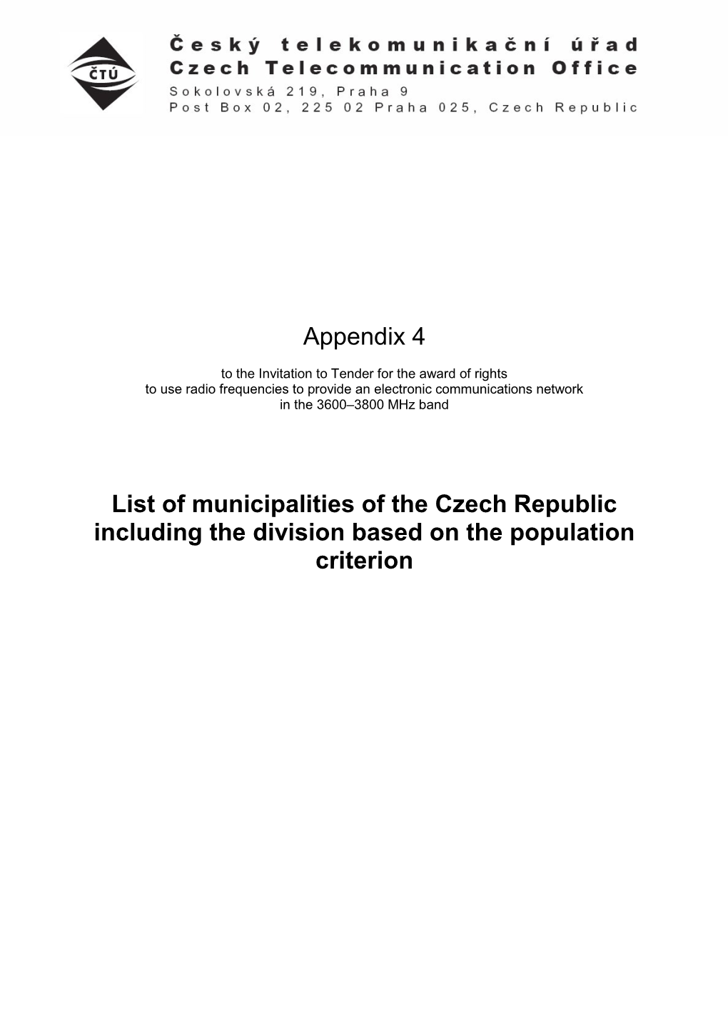 List of Municipalities of the Czech Republic Including the Division Based on the Population Criterion