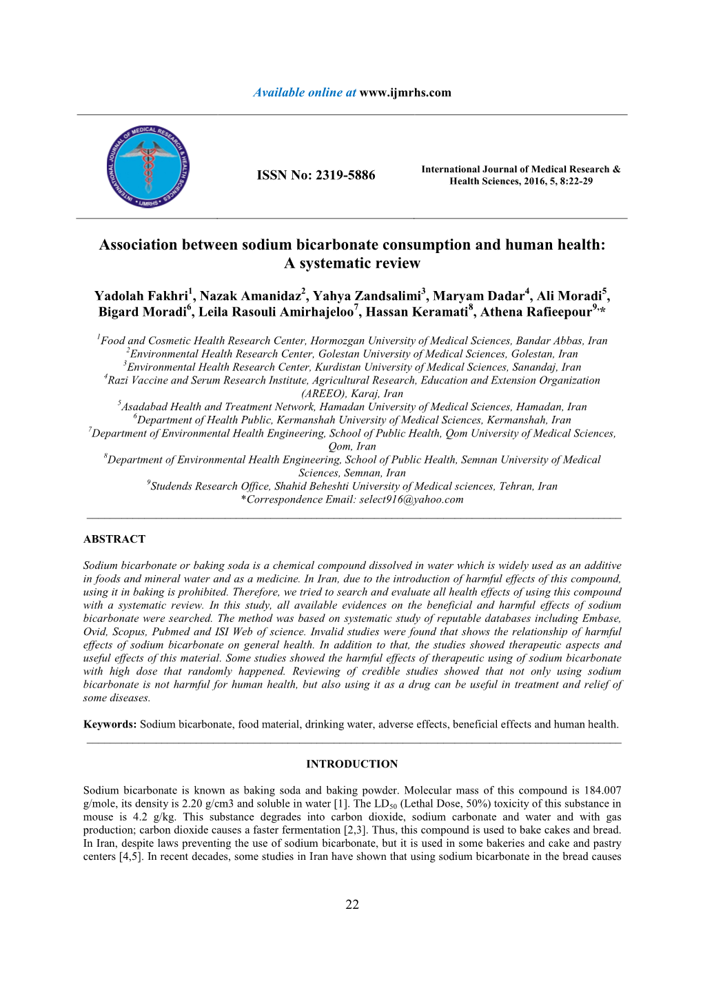 Association Between Sodium Bicarbonate Consumption and Human Health: a Systematic Review