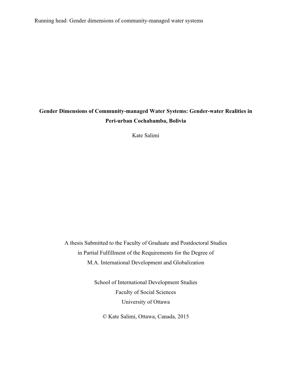 Running Head: Gender Dimensions of Community-Managed Water Systems