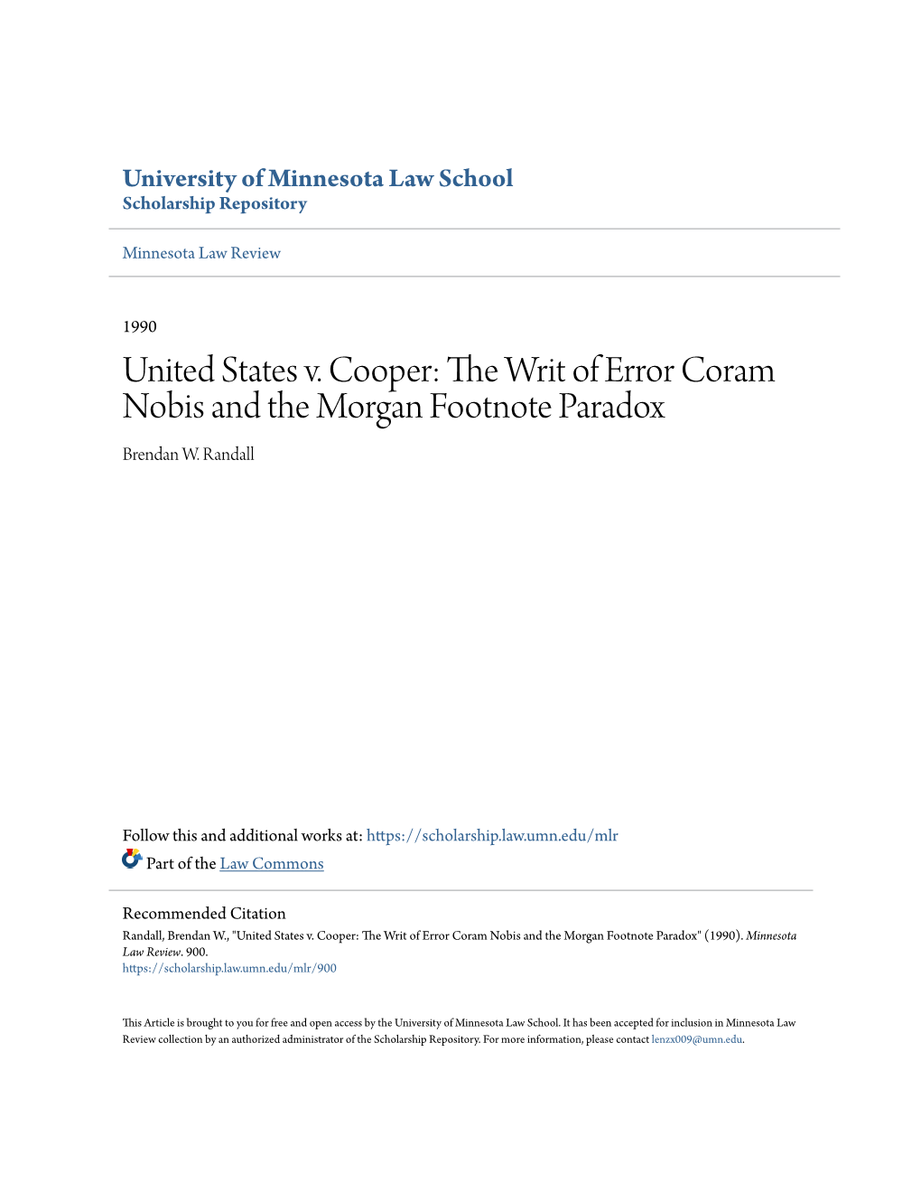 The Writ of Error Coram Nobis and the Morgan Footnote Paradox