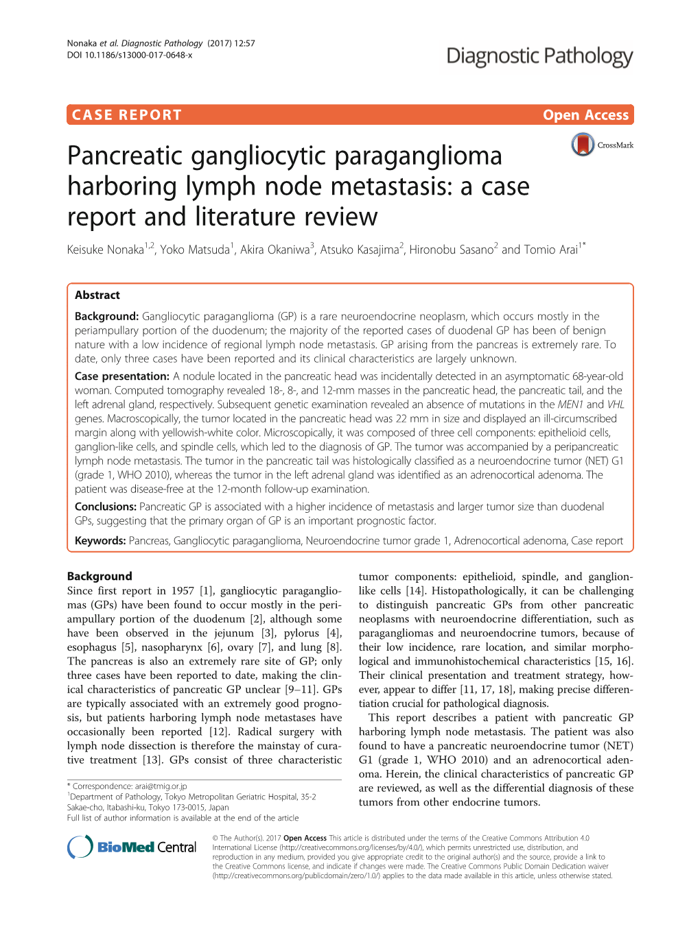 Pancreatic Gangliocytic Paraganglioma Harboring Lymph