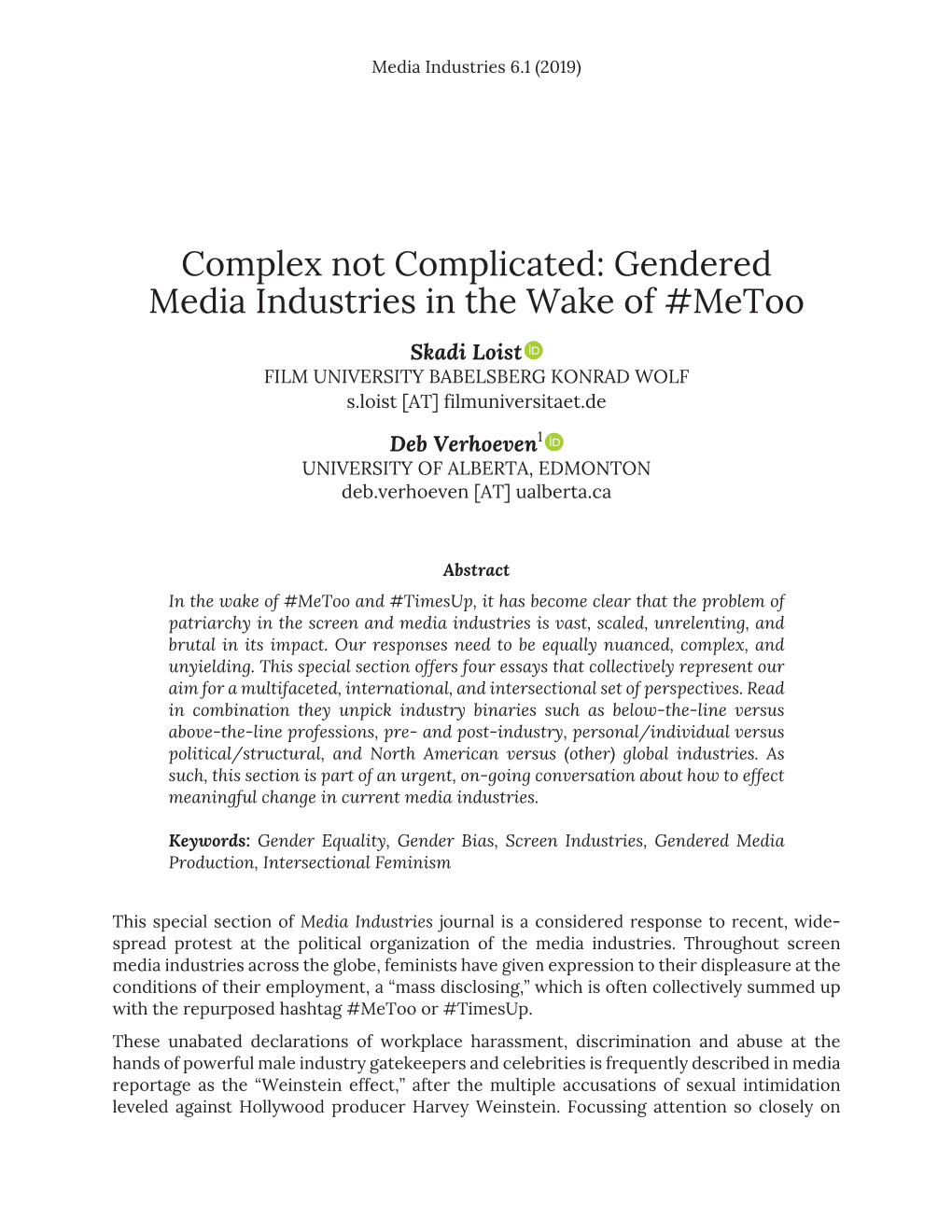 Gendered Media Industries in the Wake of #Metoo
