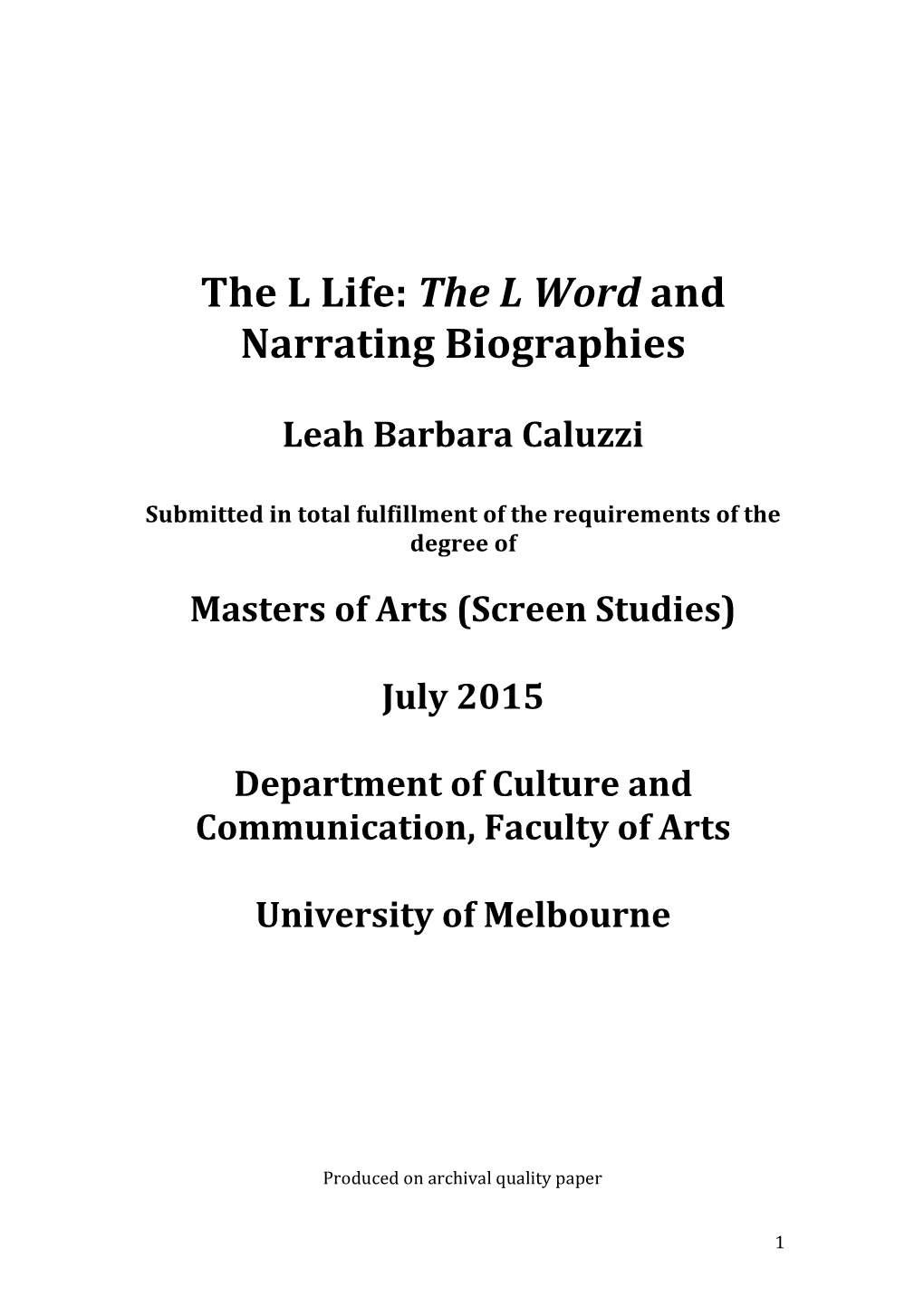 The L Word and Narrating Biographies