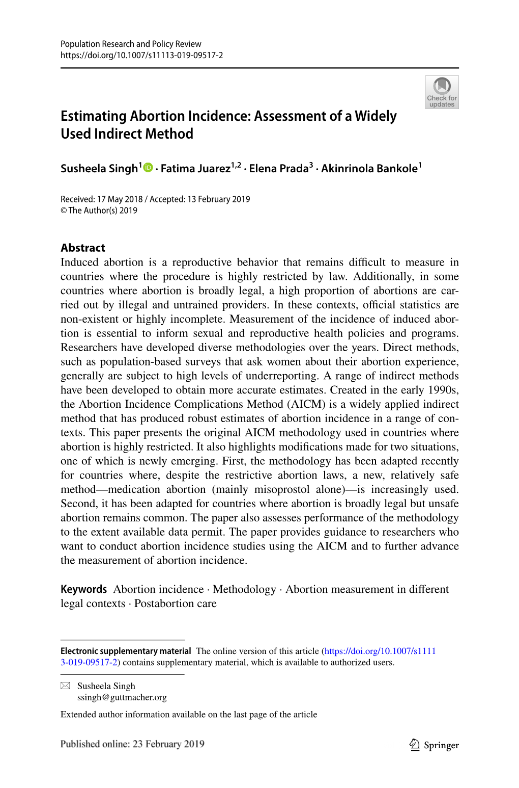 Estimating Abortion Incidence: Assessment of a Widely Used Indirect Method