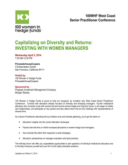 Capitalizing on Diversity and Returns: INVESTING with WOMEN MANAGERS