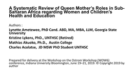 A Systematic Review of Queen Mother's Roles in Sub-Saharan