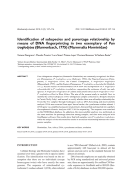 Identification of Subspecies and Parentage Relationship by Means of DNA Fingerprinting in Two Exemplary of Pan Troglodytes (Blumenbach, 1775) (Mammalia Hominidae)