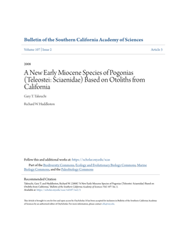 A New Early Miocene Species of Pogonias (Teleostei: Sciaenidae) Based on Otoliths from California Gary T