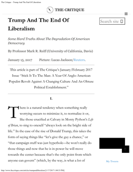 The Critique – Trump and the End of Liberalism