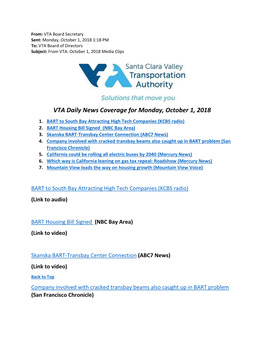 VTA Daily News Coverage for Monday, October 1, 2018 1
