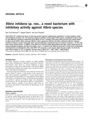Vibrio Inhibens Sp. Nov., a Novel Bacterium with Inhibitory Activity Against Vibrio Species