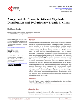 Analysis of the Characteristics of City Scale Distribution and Evolutionary Trends in China