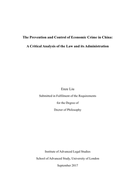 The Prevention and Control of Economic Crime in China