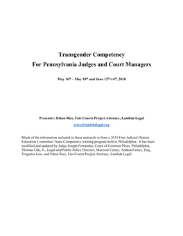 Transgender Competency for Pennsylvania Judges and Court Managers