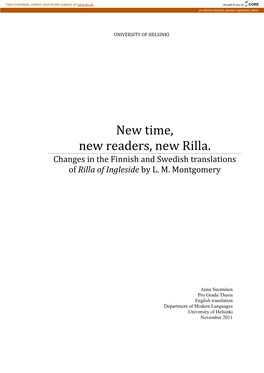 New Time, New Readers, New Rilla. Changes in the Finnish and Swedish Translations of Rilla of Ingleside by L. M. Montgomery
