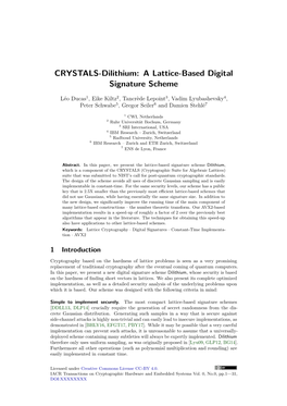 CRYSTALS-Dilithium: a Lattice-Based Digital Signature Scheme
