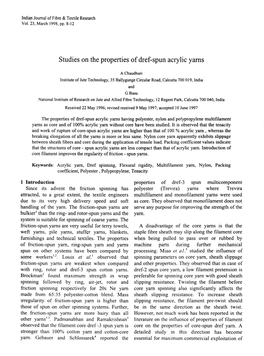 Studies on the Properties of Dref-Spun Acrylic Yams