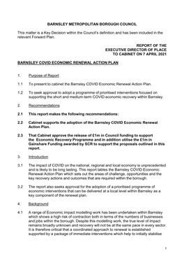 Barnsley COVID Renewal Action Plan
