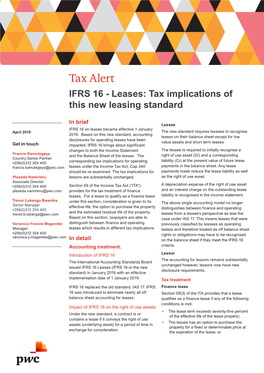 IFRS 16 - Leases: Tax Implications of This New Leasing Standard