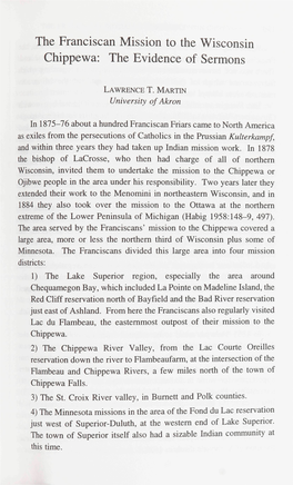 The Franciscan Mission to the Wisconsin Chippewa: the Evidence of Sermons