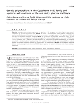 Genetic Polymorphisms in the Cytochrome P450 Family and Squamous Cell Carcinoma of the Oral Cavity, Pharynxreview and Larynx