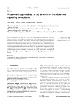 W Yang Et Al. Proteomic Approaches to the Analysis of Multiprotein