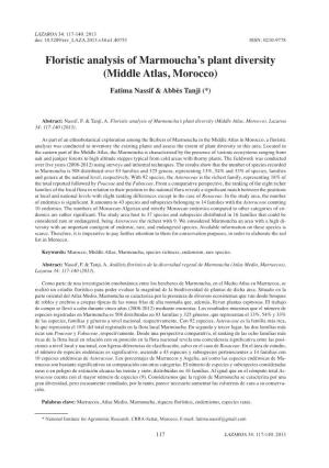 Floristic Analysis of Marmoucha's Plant Diversity (Middle Atlas, Morocco)
