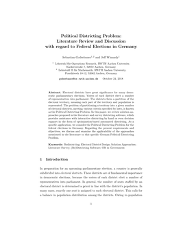 Political Districting Problem: Literature Review and Discussion with Regard to Federal Elections in Germany