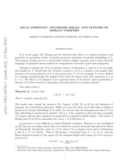 Local Positivity, Multiplier Ideals, and Syzygies of Abelian Varieties 3