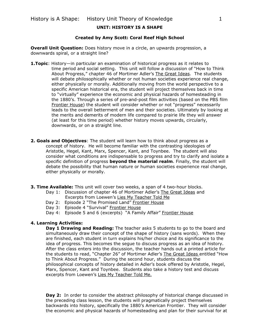 Unit Theory of Knowledge 1 UNIT: HISTORY IS a SHAPE