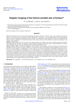 Doppler Imaging of the Helium-Variable Star a Centauri*