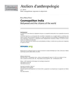 Cosmopolitan India Bollywood and the Citizens of the World