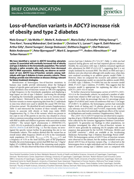 Loss-Of-Function Variants in ADCY3 Increase Risk of Obesity and Type 2 Diabetes