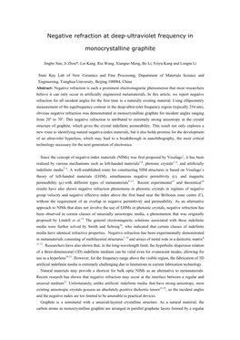 Negative Refraction at Deep-Ultraviolet Frequency in Monocrystalline Graphite