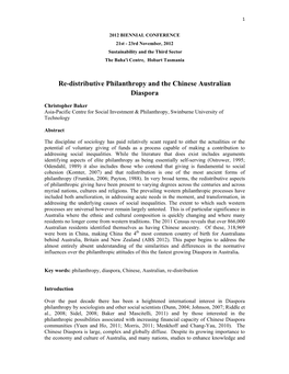 Re-Distributive Philanthropy and the Chinese Australian Diaspora