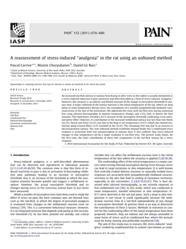 A Reassessment of Stress-Induced В€Œanalgesiaв€• in the Rat Using An