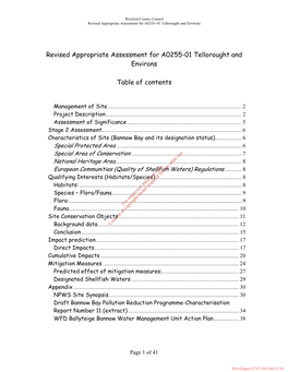 Revised Appropriate Assessment for A0255-01 Tellorought and Environs