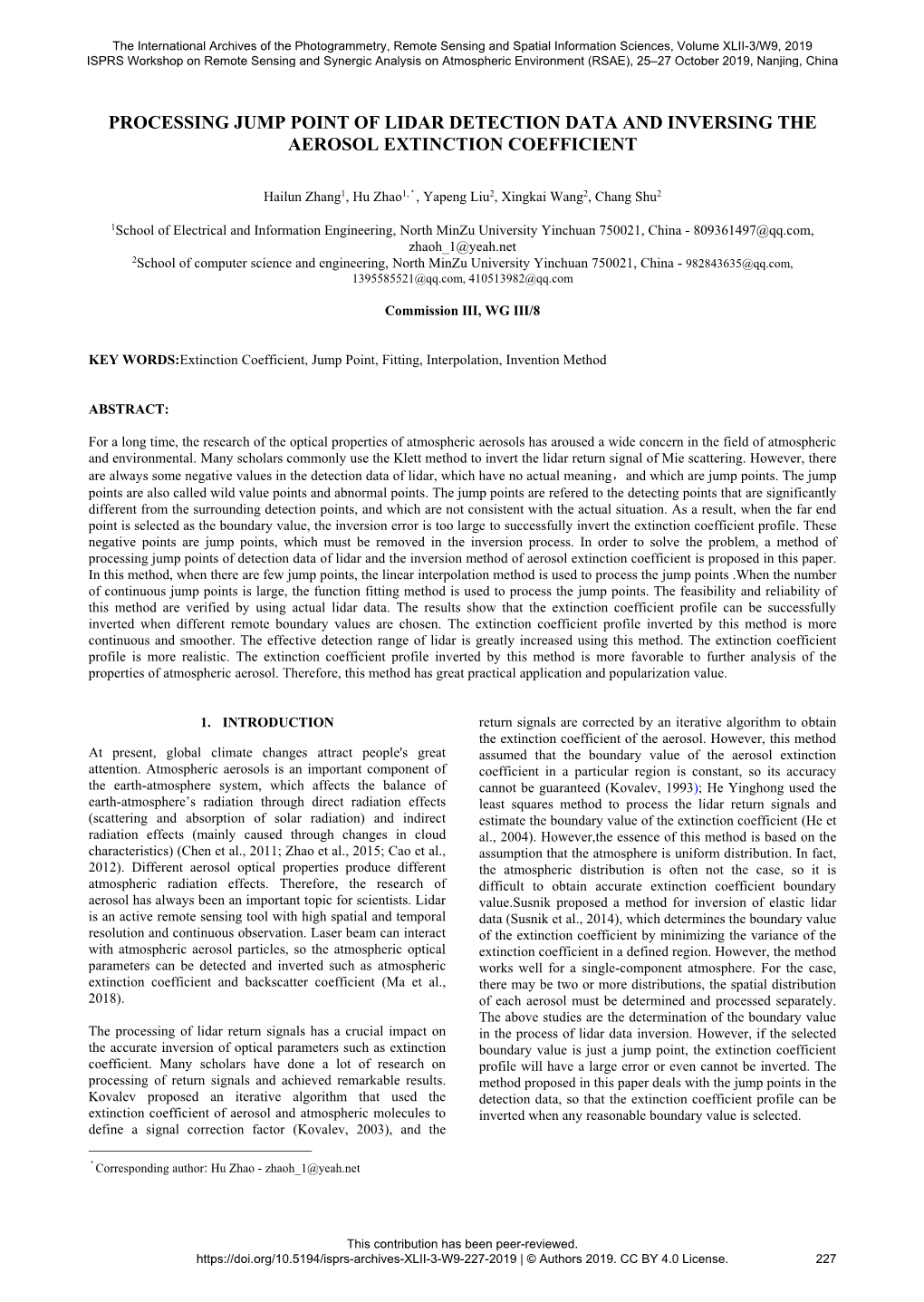 Processing Jump Point of Lidar Detection Data and Inversing the Aerosol Extinction Coefficient