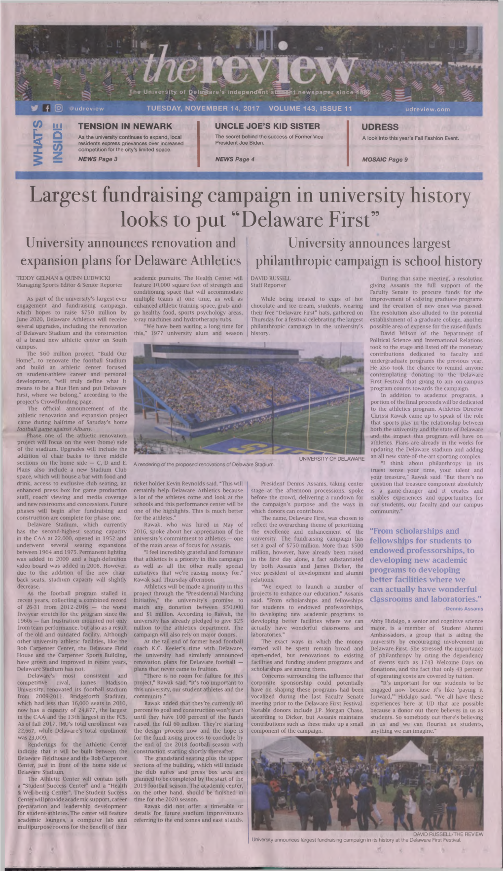 Delaware First” University Announces Renovation and University Announces Largest Expansion Plans for Delaware Athletics Philanthropic Campaign Is School History