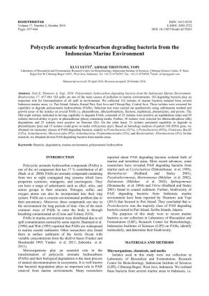 Polycyclic Aromatic Hydrocarbon Degrading Bacteria from the Indonesian Marine Environment