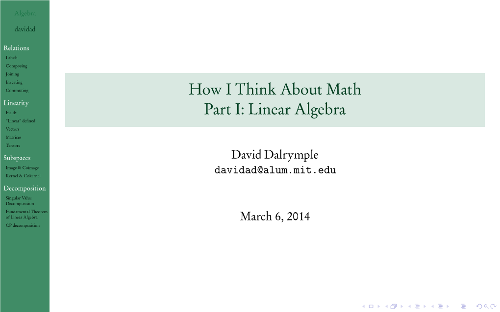 How I Think About Math Part I: Linear Algebra